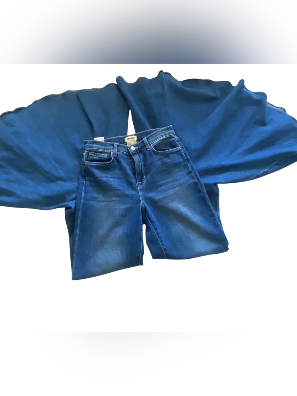 L'AGENCE Blue High-Waist Wide-Leg Flare Jeans - Picture 2 of 12